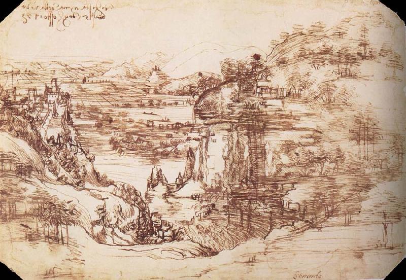 LEONARDO da Vinci Landscape in the Arnotal Germany oil painting art